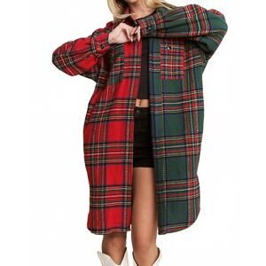 NEW JADE BY JANE reverse colorway flannel jacket - plus in green/red